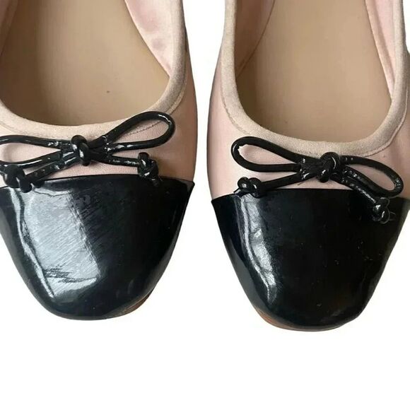 Saks Fifth Avenue Inez Leather Balllet Blush Pink Black Bow Flats Cap Toe Sz 10 - Picture 3 of 16